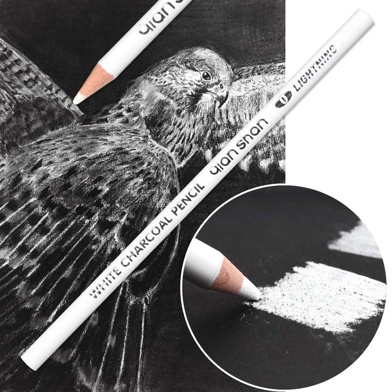 Qianshan 2 Pcs White Sketch Charcoal Pencils -Professional Hight Quality Sketch Highlight White Charcoal Wooden Pencils for Artist Drawing, Sketching, Blending - Image 4
